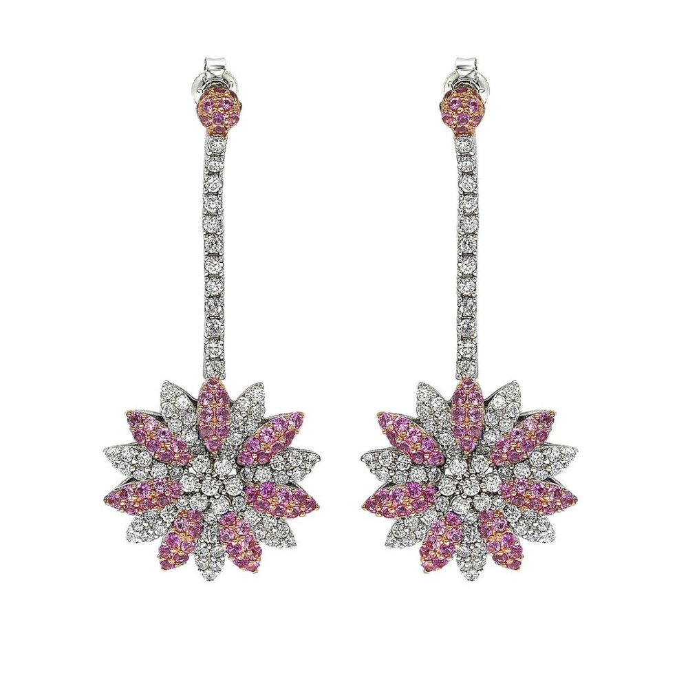 SUZY LEVIAN Sterling Silver Pink Sapphire And Diamond Accent Florwer Earring